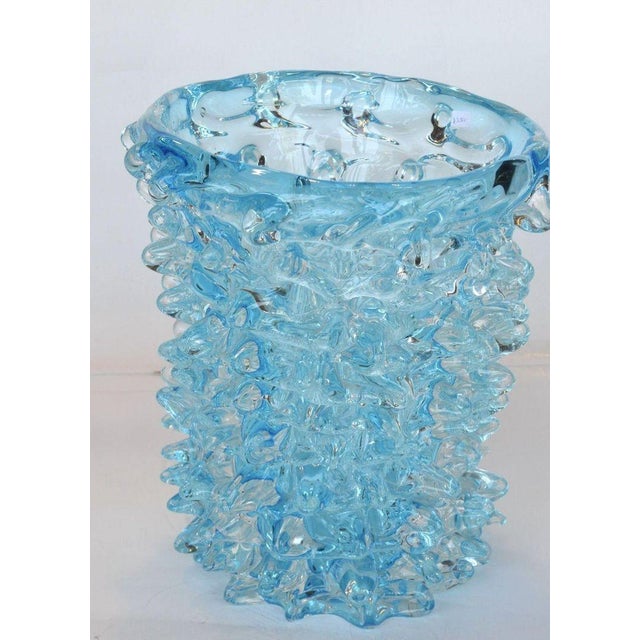 Beautiful Aquamarine Murano glass vase by Maestro Camozzo hand blown in Rostrato technique. Signed on the base. Italy, c....