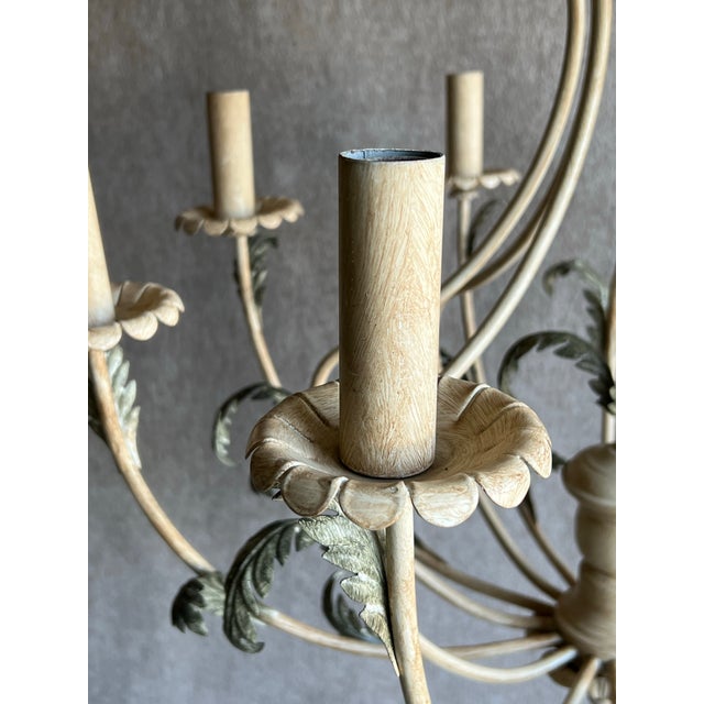 Vintage Late 20th Century Italian Green Acanthus Leaves 8 Light Tole Chandelier For Sale In Washington DC - Image 6 of 12