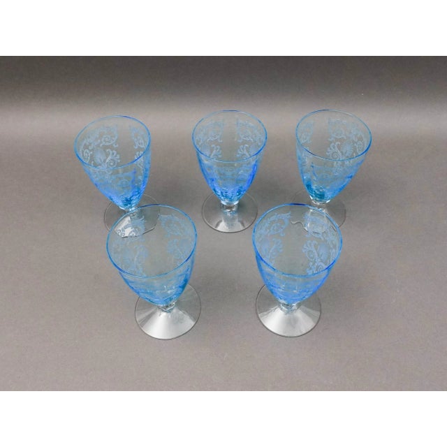 Fostoria Glass Company Fostoria Versailles Azure Blue Crystal Parfait Tumbler Glasses- Set of 5 For Sale - Image 4 of 7