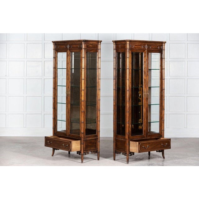 Walnut Faux Bamboo Glazed Display Cabinet For Sale - Image 5 of 18