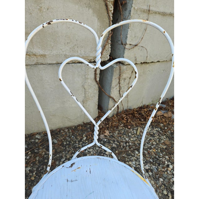 French Country Vintage Wrought Iron Outdoor Patio Table & 4 Chairs For Sale - Image 3 of 12