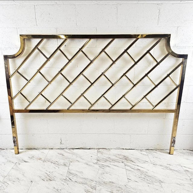 Milo Baughman Polished Brass Hollywood Regency Faux Bamboo Style King Headboard For Sale - Image 4 of 6