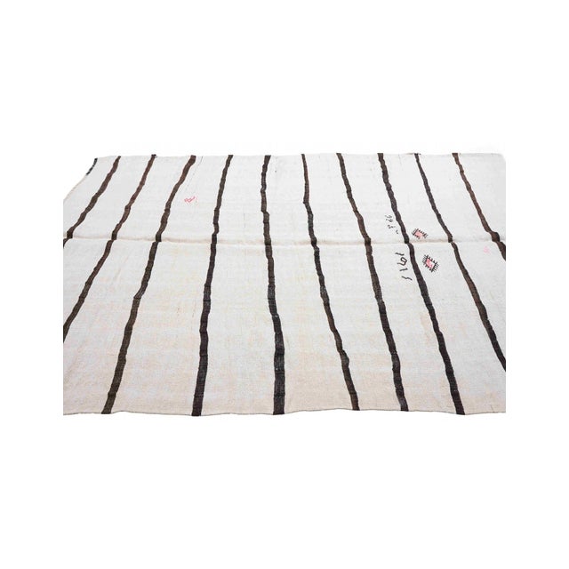 1960s Striped White Black Hemp Kilim - 6`7" X 9`0" For Sale - Image 5 of 6