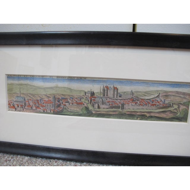 Claude Chastillon (French 1559-1616), hand colored engraving print, 'La Ville et Chasteav de Nogent Leroy Comte. This is...