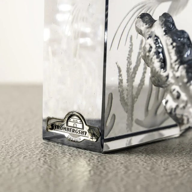 Clear Etched Art Glass Marine Scene from Strömbergshyttan, 1950s, in Flawless conditions. Designed 1950 to 1959 This piece...