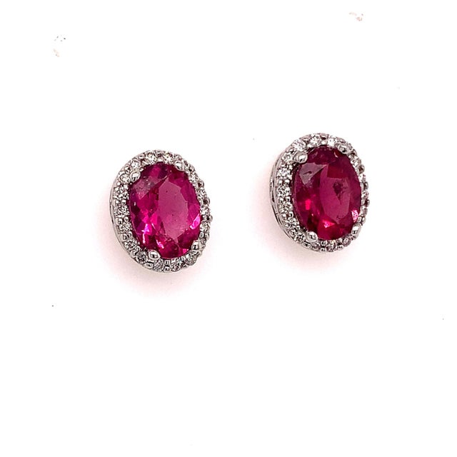 2010s Tourmaline Diamond Stud Earrings 14k Gold 2.27 TCW Certified For Sale - Image 5 of 8