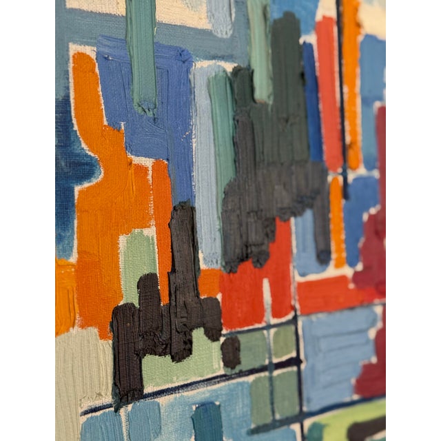 Sky Blue Vintage Abstract Expressionist Impasto Painting For Sale - Image 8 of 10