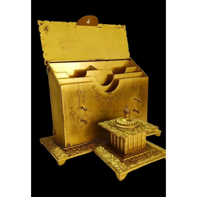 Late 19th Century Ornate French Repousse Gilt Bronze Letterbox Inkstand For Sale - Image 11 of 12