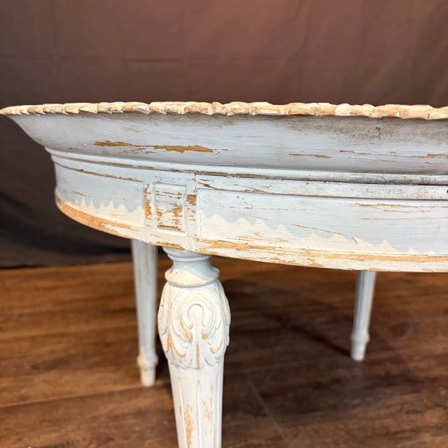 1900 - 1909 French Louis XVI Antique Painted Marble Top Coffee Table or Accent Table For Sale - Image 5 of 11