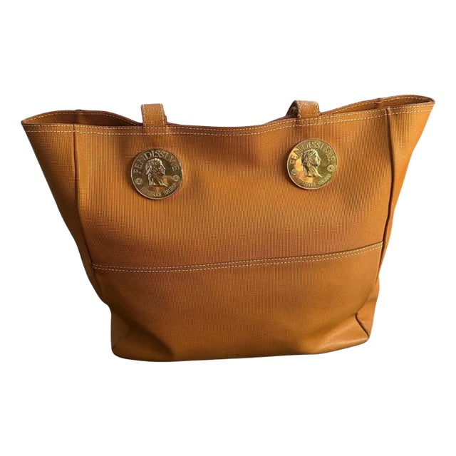 1990s Brown Leather and Fabric Tote Bag by Fendissime For Sale