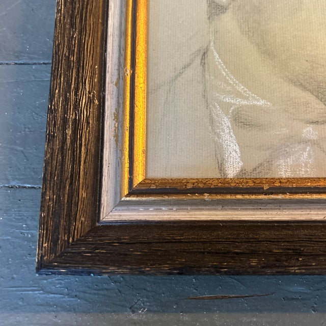 Art Deco 1940’s Original Art Deco Male Portrait Charcoal Drawing For Sale - Image 3 of 4