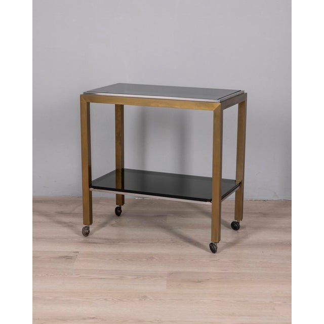 Vintage Italian Brass and Smoked Glass Trolley, 1970s For Sale - Image 11 of 11