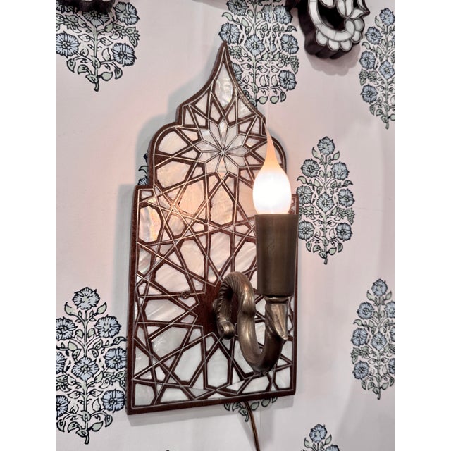 Coffee Mother of Pearl Inlaid Wall Sconce For Sale - Image 8 of 10
