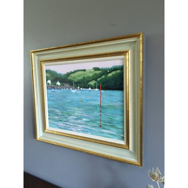 Late 20th Century Modernist 'Dittisham From the Dart' Original Vintage Coastal Landscape Oil Painting, Framed For Sale - Image 5 of 12