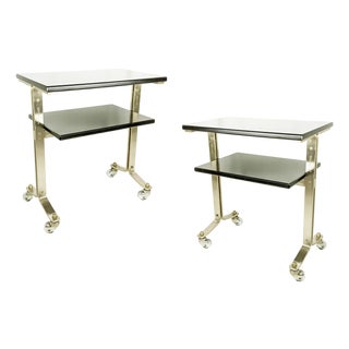 Brushed Steel & Stained Wood attributed to Giulio Moscatelli for Formanova, Italy, 1960s, Set of 2 For Sale