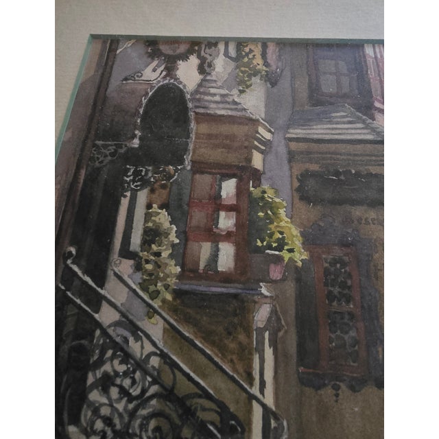 Paper Vintage Pre Mid Century Watercolor Painting Street Scene For Sale - Image 7 of 10