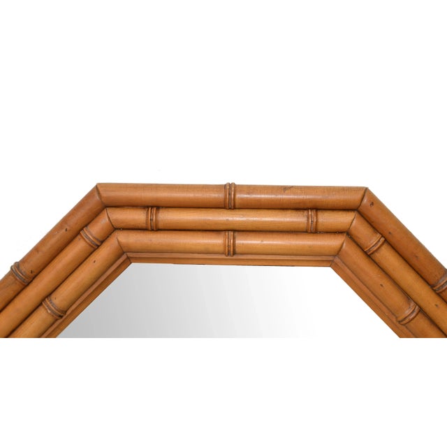 1950s Octagonal Bamboo Wall Mirror Wood Backing Mid-Century Modern 50s For Sale - Image 5 of 13