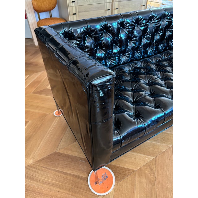 Custom Edelman Patent Leather Tuxedo Sofa For Sale In New York - Image 6 of 11