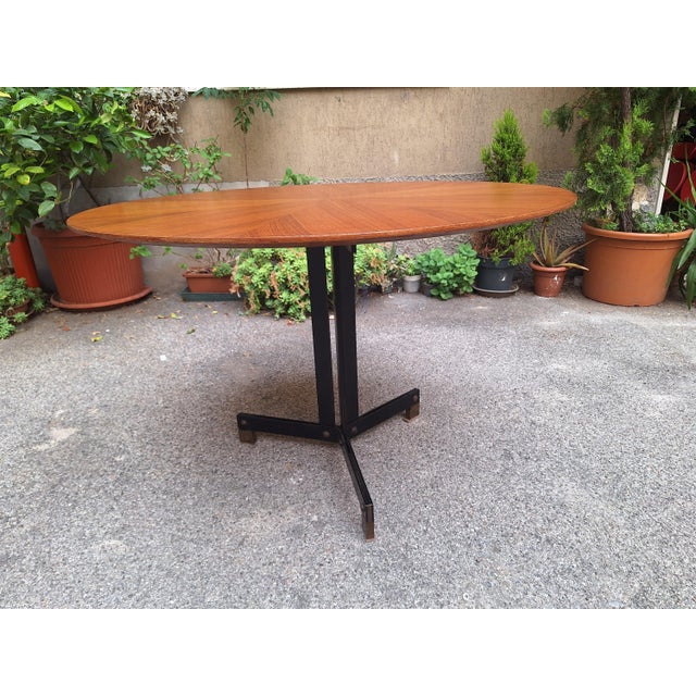 Dining Table in Iron with Brass Finishes and Segmented Wooden Top by Ignazio Gardella for Azucena, 1950s For Sale - Image 6 of 11
