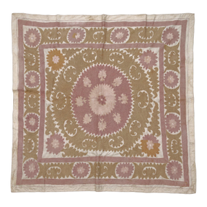 Neutral Tan Tashkent Suzani Wall Tapestry 4'5'' X 4'10''
