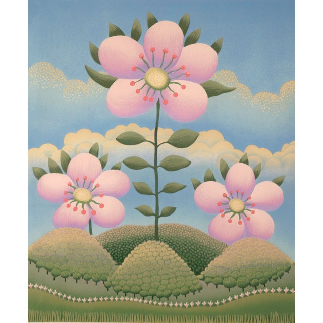 Pink Flowers - Limited Edition Naive Serigraph Colorful serigraph by Croatian naive artist Ivan Rabuzin (b. 27 March 1921,...