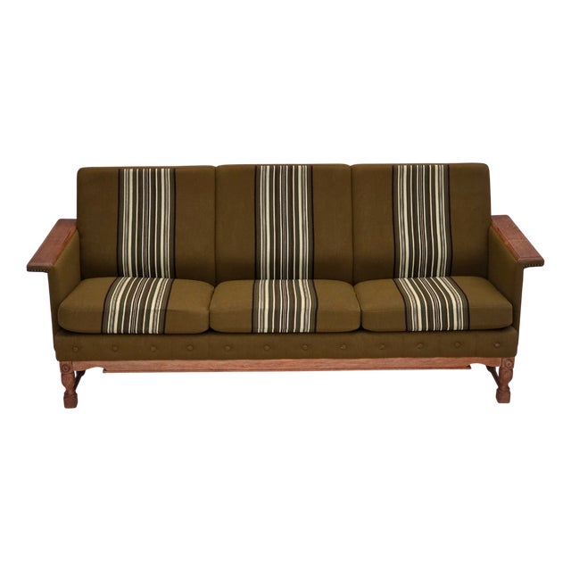 Danish 3-Seater Sofa in Furniture Wool and Oak Wood, 1970s For Sale