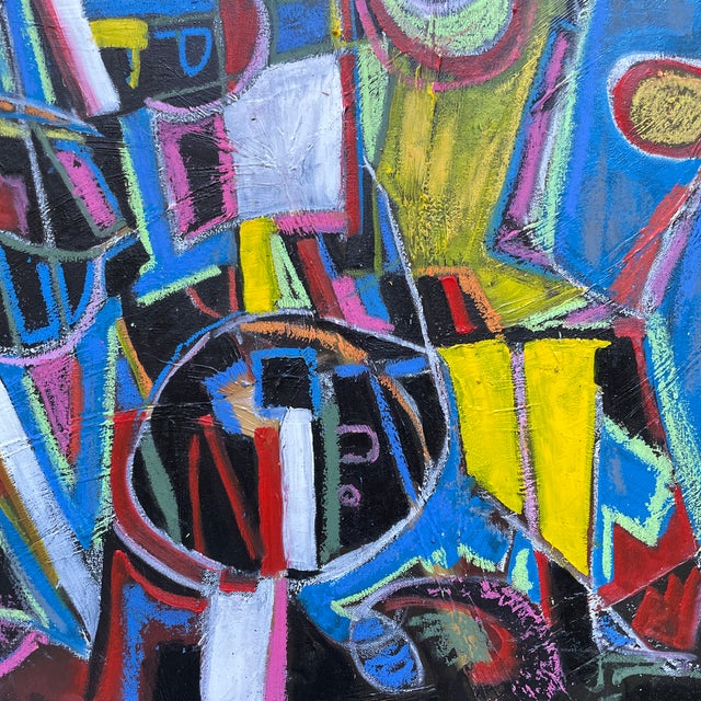 Beautiful appx 30”x30” abstract original oil on gallery stretched canvas abstract cubist painting. Listed artist John...