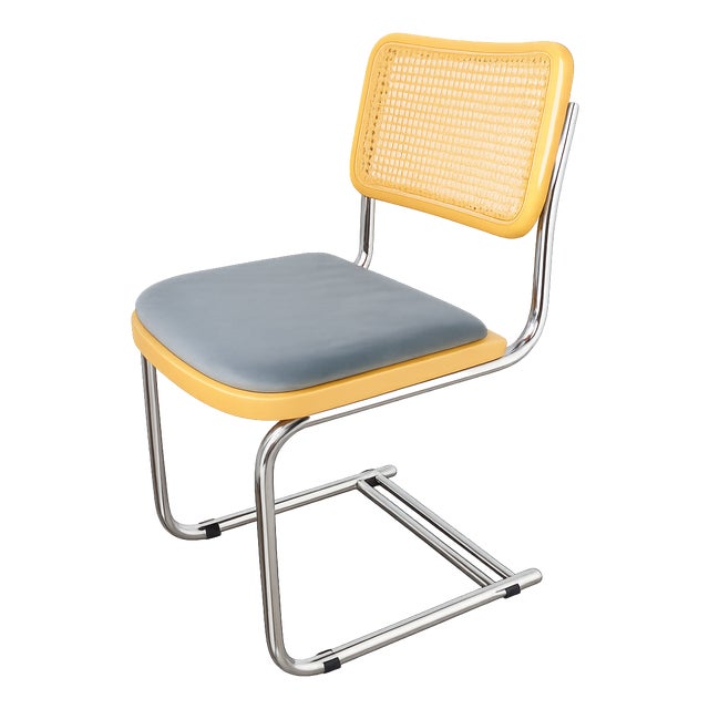 Vintage Bauhaus Chair in Chrome, Raffia and Fabric, 1980s For Sale