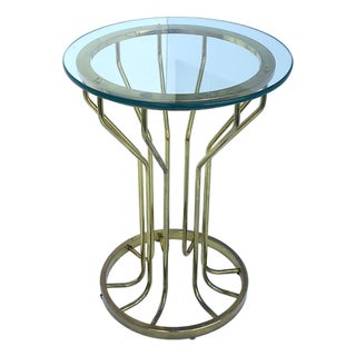 Brass Side Table With Round Glass Top, Circa Late 20th Century For Sale
