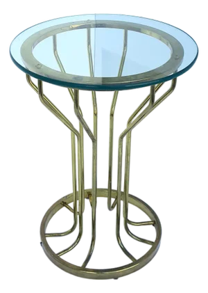 Brass Side Table With Round Glass Top, Circa Late 20th Century