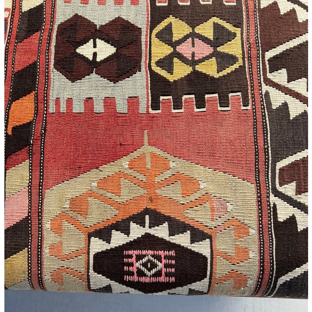 Wood 1990s Large English Kilim Upholstered Cocktail Ottoman Bench in the Style of George Smith For Sale - Image 7 of 9