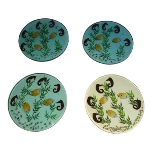 1970s Resin Plates with Incrusted Seahorses, Fish, Algues and Shells - Set of 4