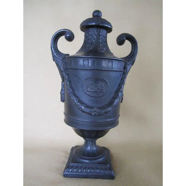 18th Century 18th Century Classical Wedgwood Black Basalt Urn Vase & Cover For Sale - Image 5 of 11