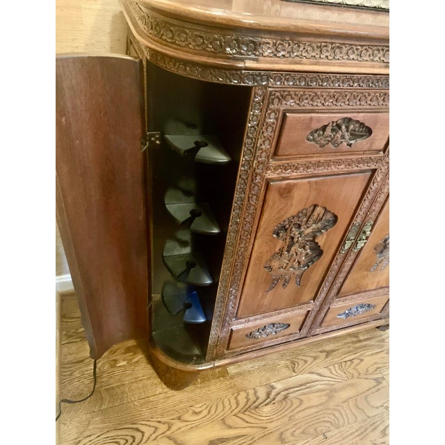 1960s Mid-Century Hand-Carved Asian Flip Top Bar Cabinet For Sale - Image 9 of 12