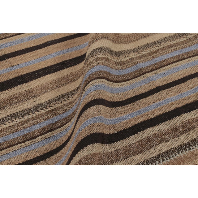Textile Vintage Persian Kilim, Beige-Brown Stripes and Light Blue Accents - Rug & Kilim For Sale - Image 7 of 8