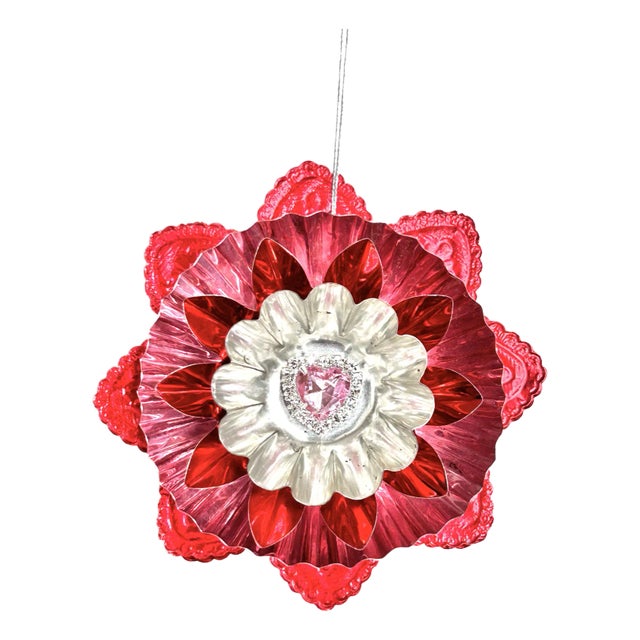 Valentine Ornament With Antique Dresdens & Vintage Light Reflectors V7 For Sale