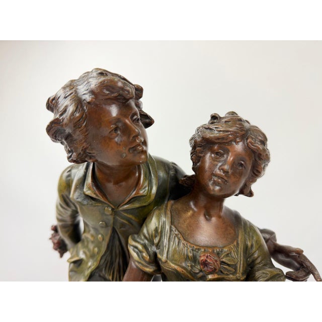 Metal Antique 19th Century French Patinated Bronzed Spelter Jour de Fete Sculpture by L. & F. Moreau For Sale - Image 7 of 17