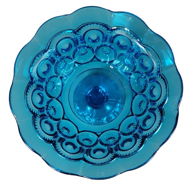 1960's Blue l.e. Smith Moon and Stars Pedestal Compote For Sale - Image 4 of 6