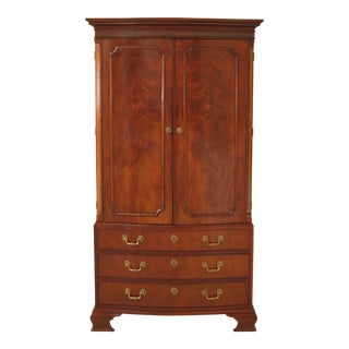 1980s Chippendale Baker Mahogany TV Armoire Wardrobe For Sale