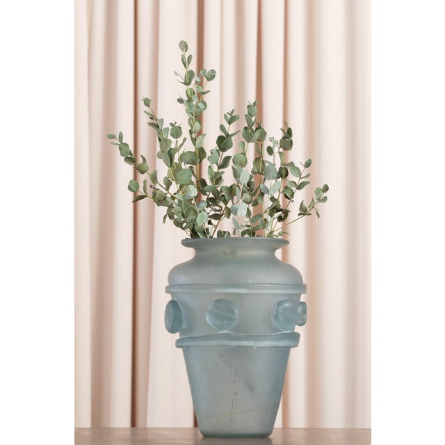 Vintage Frosted Aqua Glass Vase For Sale - Image 9 of 18