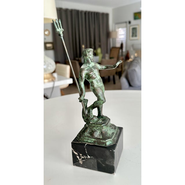1930s Bronze Statue Greek God Poseidon Holding Trident For Sale - Image 5 of 17