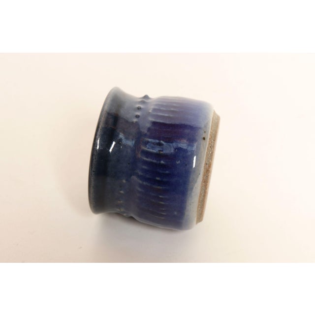 1990s Petite Vintage Cobalt Glazed Studio Stoneware Incised Vessel by Deanna Nichols For Sale - Image 5 of 11