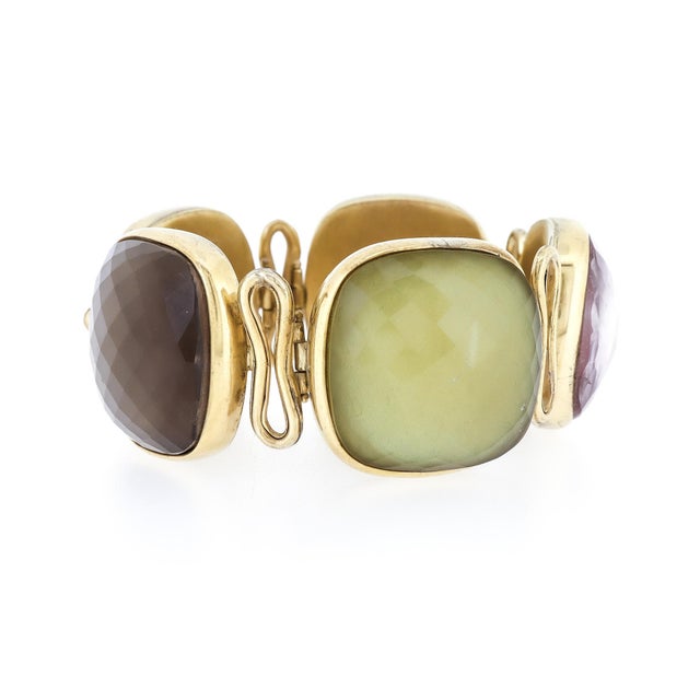 Vintage Steve Vaubel Square Stone on Bezel With Inlayed Oval Connection Bracelet For Sale - Image 9 of 16