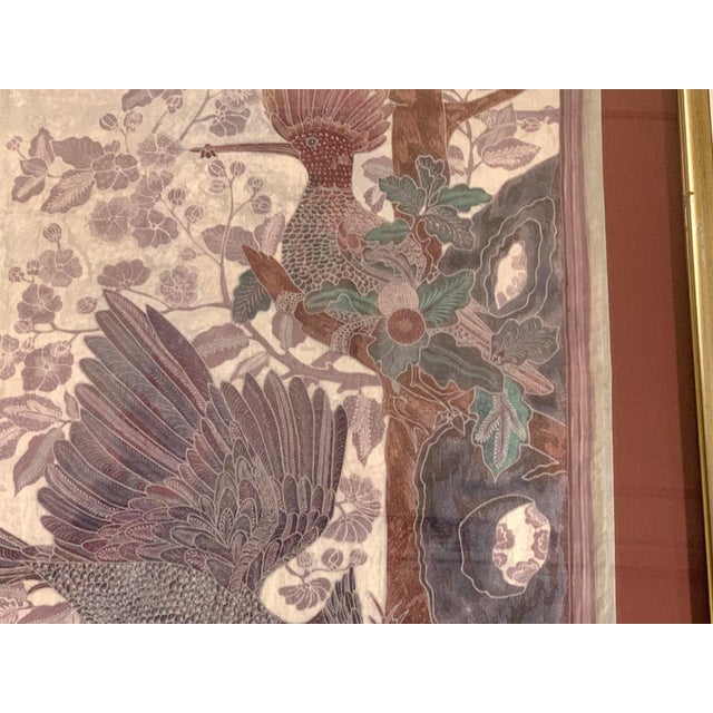 Signed Asian Silk Woven Panel | Flycatcher Birds & Scholar's Rock | Chop Seal Signed | Custom Framed | 20th Century For Sale - Image 14 of 16