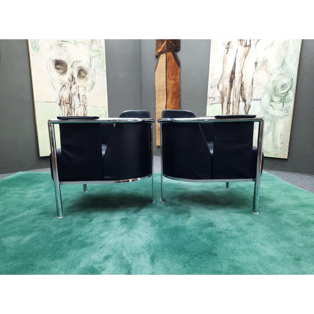 Mid-Century Modern Vintage Italian Club Chairs in Leather, 1980s, Set of 2 For Sale - Image 3 of 14