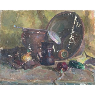 Still Life With Food Oil Painting Original Art Ukrainian Artist Sokolovsky G. 1970s For Sale