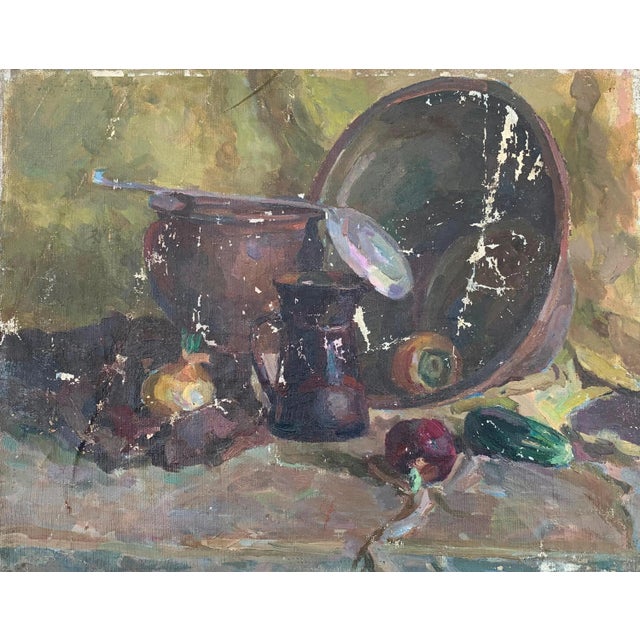 Still Life With Food Oil Painting Original Art Ukrainian Artist Sokolovsky G. 1970s For Sale