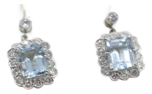 Mid 19th Century Aquamarine and Diamond Earrings, A Pair