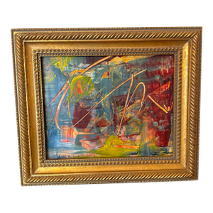 Vintage Abstract Expressionist Oil Painting in Ornate Gold Frame