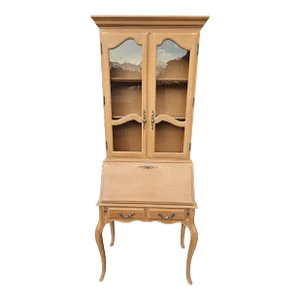 1990s Ethan Allen French Country Ladies Writing Secretary Desk Bisque Drop Front.
